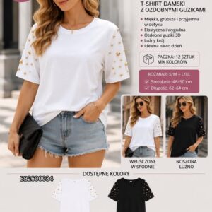 T-SHIRT damski z ozdobnymi guzikami