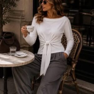 bawełniany longsleeve z wiązaniem